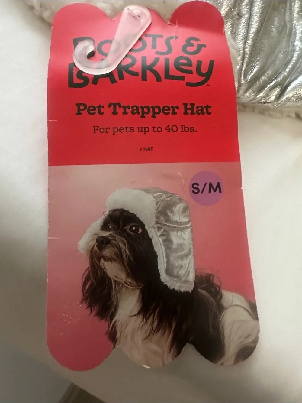 Silver Faux-Sherpa Pet Trapper Hat NWT by Boots & Barkley fits up to 40 lbs